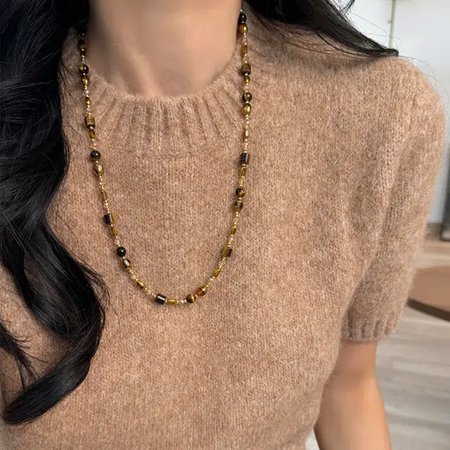 韵系 精致复古咖色串珠 铜镀金 项链 女款