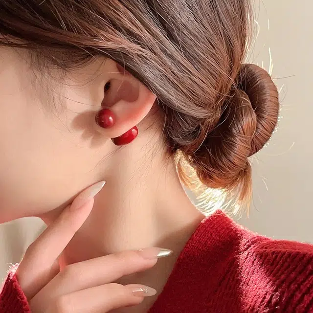 韵系 小众设计感安可拉红爱心 铜镀金 耳环 女款