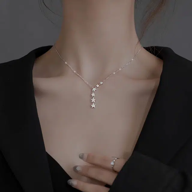 韵系 满钻星星银色轻奢小众设计感高级锁骨链颈链 铜镀金 项链 女款