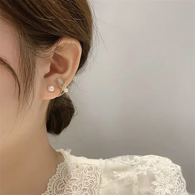 韵系 树叶珍珠轻奢小众森系甜美小清新仙气优雅 锆石 耳环 女款