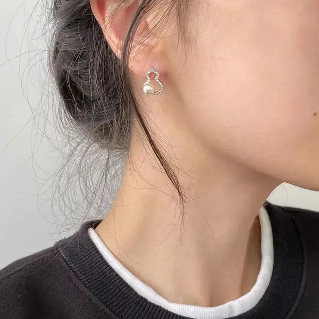 韵系 微镶锆石福禄葫芦仿珍珠 铜镀金 耳环 女款