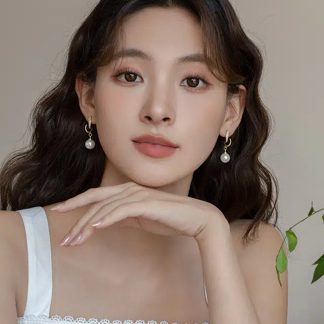 韵系 法式微镶锆石长款珍珠 铜镀金 耳环 女款