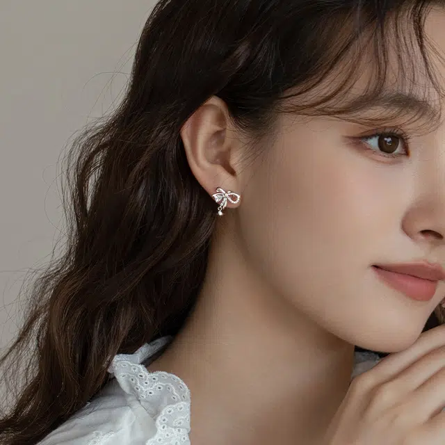 韵系 甜美精致灵动少女蝴蝶结 铜镀金 耳环 女款