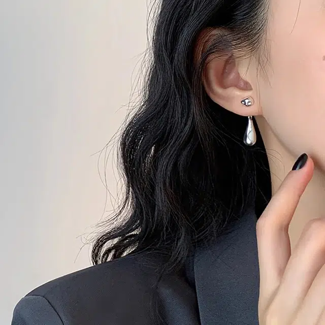 韵系 极简清冷风液态水滴 铜镀金 耳环 女款
