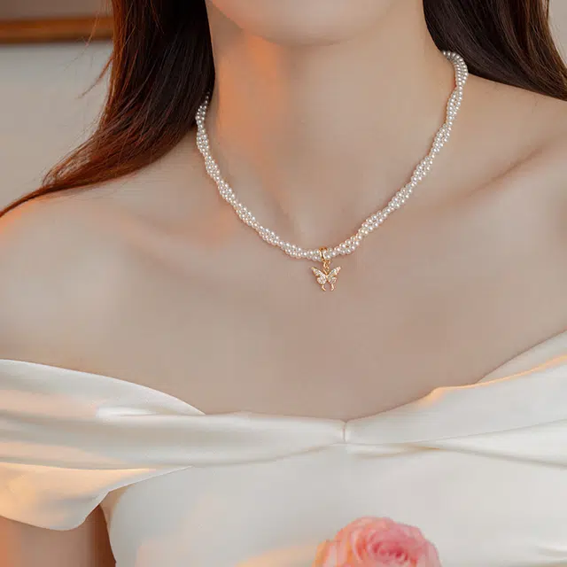 韵系 蝴蝶吊坠双层叠戴 铜镀金 项链 女款