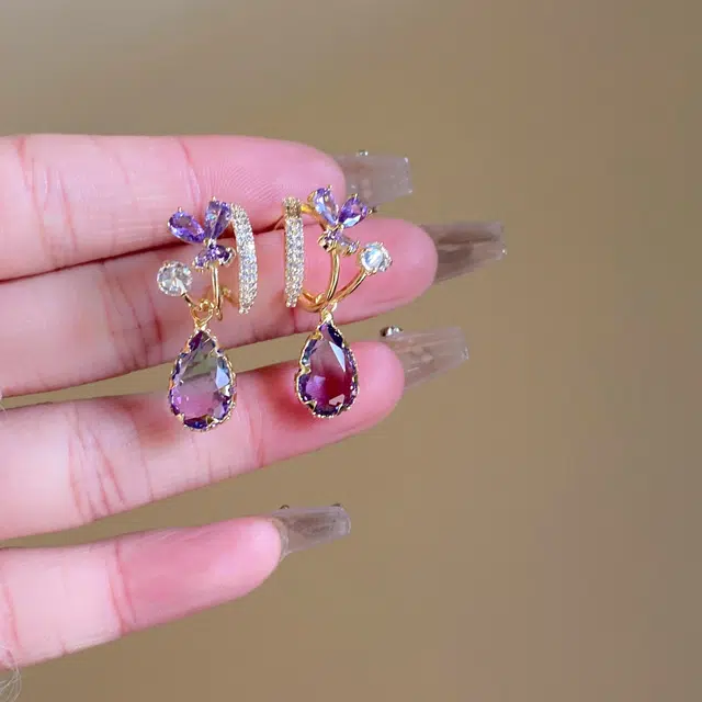 韵系 浪漫紫花朵超仙夏季时尚 锆石 耳环 女款