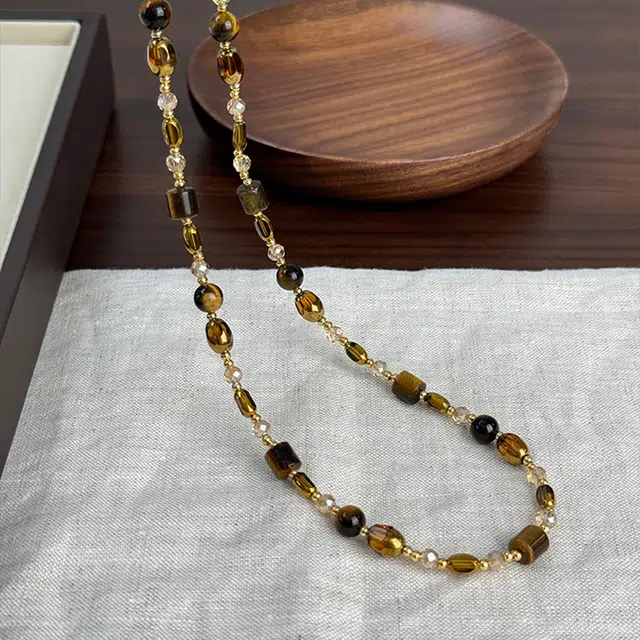 韵系 精致复古咖色串珠 铜镀金 项链 女款