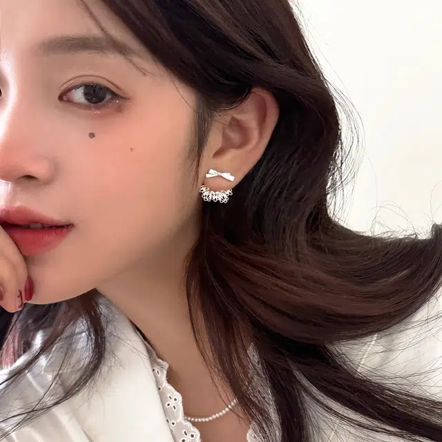 韵系 法式蕾丝裙边蝴蝶结 铜镀金 耳环 女款