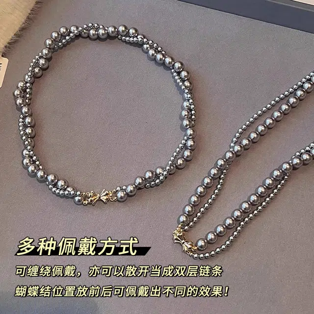 韵系 双层新款叠戴锁骨链 轻奢小众高级感 仿珍珠 项链 女款