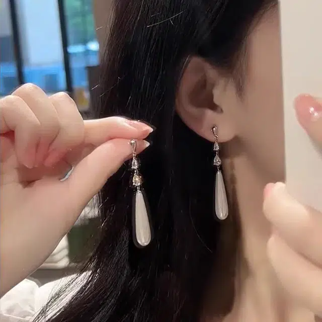 韵系 新中式复古长款水滴珍珠 铜镀金 耳环 女款