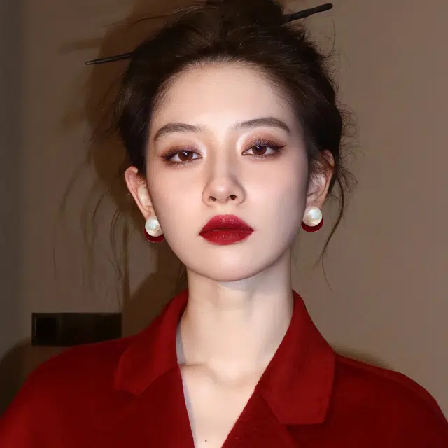 韵系 复古安可拉红植绒珍珠 铜镀金 耳环 女款