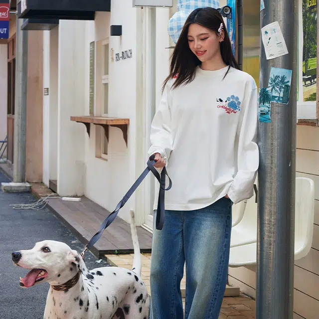 HARSH AND CRUEL Embroidered Puppy Long Sleeve T-Shirt
