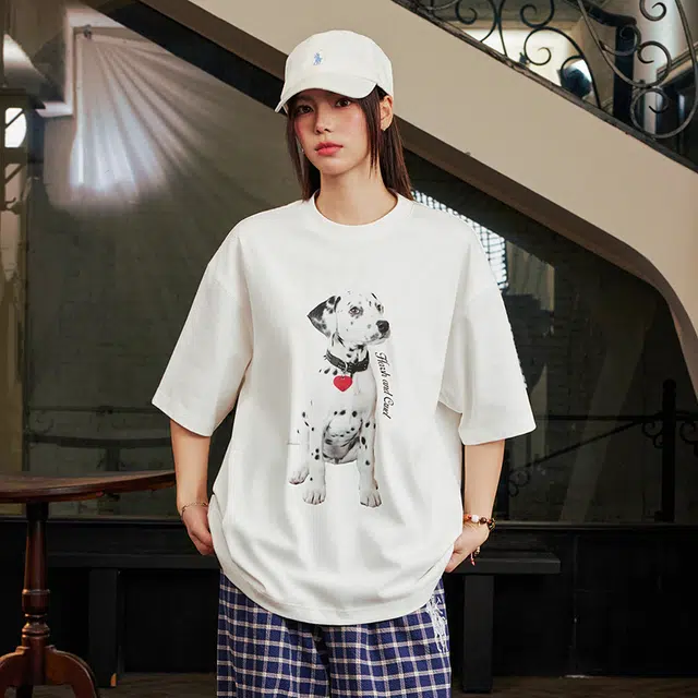 HARSH AND CRUEL Relaxed Spot Dog Print T-Shirt White