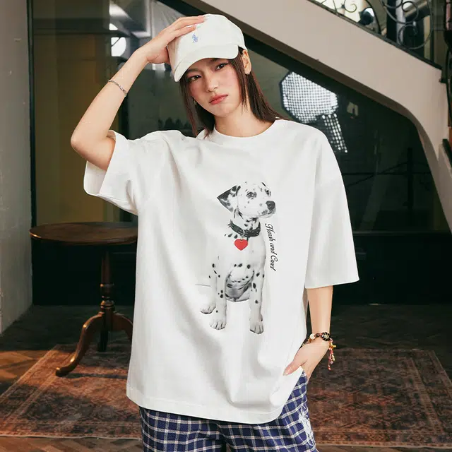 HARSH AND CRUEL Relaxed Spot Dog Print T-Shirt White