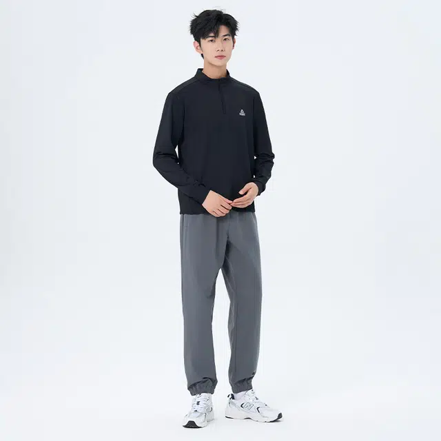 匹克 微标印花休闲运动纯色半开领套头保暖长袖卫衣 男女同款 黑色