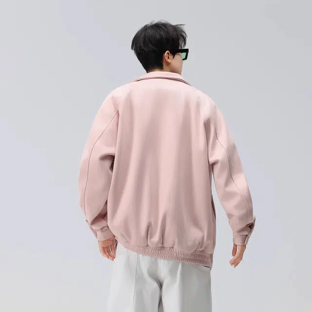 虫小绿 美式复古麂皮绒休闲外套潮流宽松翻领上衣百搭高级感字母刺绣拉链开衫情侣夹克 男女同款