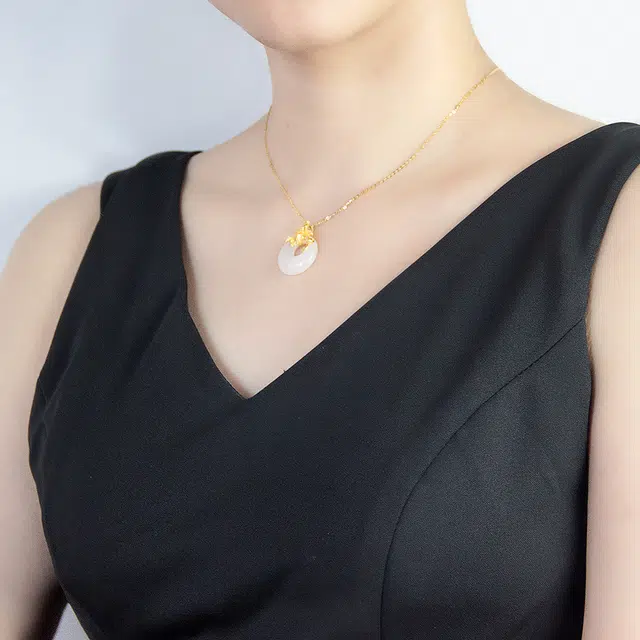墨者善石 金枝玉叶平安扣锁骨链  平安喜乐 轻奢端庄温婉贵气 新中式 和田玉项链 白玉 女款