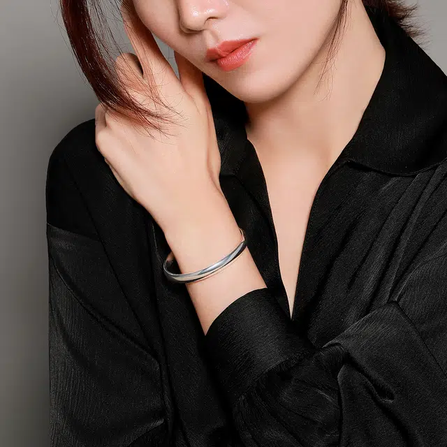 梦金园 简约设计银镯 素圈光面活口手饰 轻奢小众 足银 手镯 女款