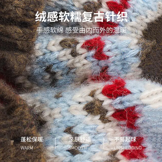 【冬日必备~通勤百搭】 攸委 费尔岛风复古提花毛线针织帽秋冬季加厚保暖护耳帽 腈纶 时尚舒适雷锋帽绒线帽毛球帽子潮 男女同款情侣款