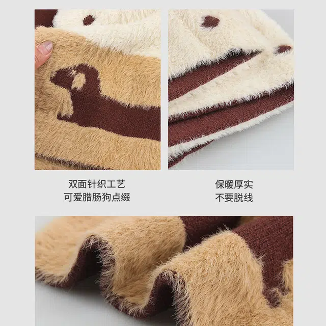 【高品质~冬日必备】 攸委 韩系氛围感可爱小狗双面毛绒围巾女冬季保暖加厚加绒防寒 腈纶 时尚柔软百搭针织围脖披肩 男女同款情侣款