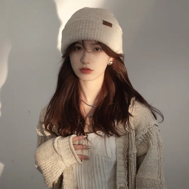 【大头围~巨显脸小】 攸委 毛线针织帽女秋冬季加厚保暖加绒帽子冷帽防寒护耳帽 腈纶 通勤百搭高品质时尚百搭绒线帽 男女同款情侣款