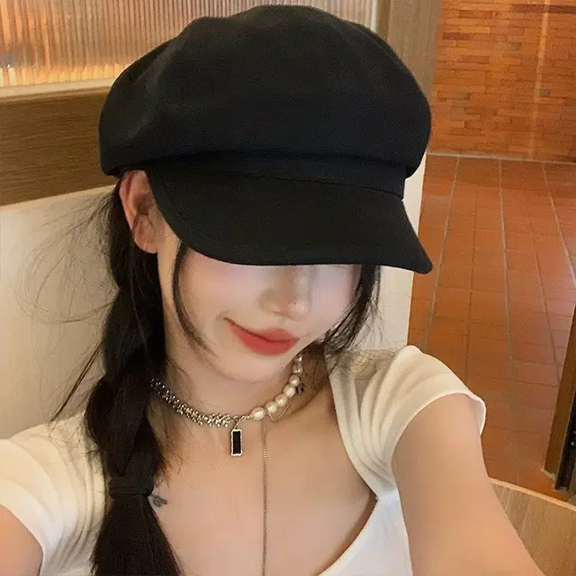 攸委 文艺风时尚黑色防寒保暖百搭显脸小 棉 贝雷帽 女款