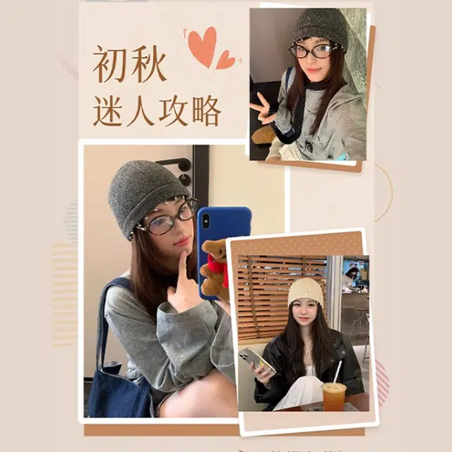 【辣妹甜酷~秋冬必备】 攸委 韩系金属挂珠包头毛线帽子女冬季保暖护耳帽 针织 时尚潮流显瘦百搭显脸小套头冷帽潮 女款
