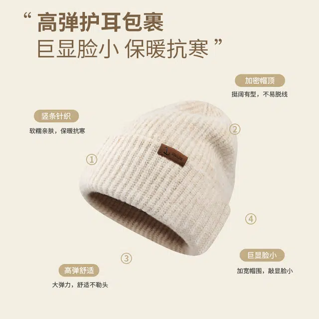 【大头围~巨显脸小】 攸委 毛线针织帽女秋冬季加厚保暖加绒帽子冷帽防寒护耳帽 腈纶 通勤百搭高品质时尚百搭绒线帽 男女同款情侣款