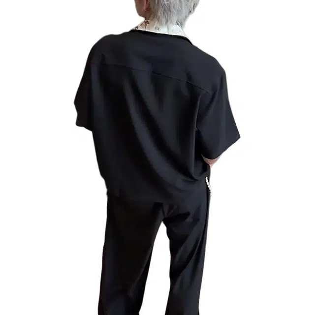 拾个壹先生 美式复古假两件亚麻拼接透气舒适短袖衬衫 男女同款