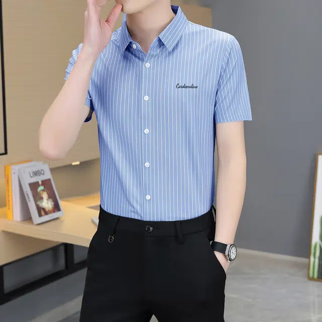 卡丹狄诺 高品质条纹短袖翻领外套衬衫 男款