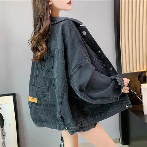 邦固依品 复古女韩版刺绣宽松百搭洋气减龄工装夹克港风上衣潮牛仔外套 女款