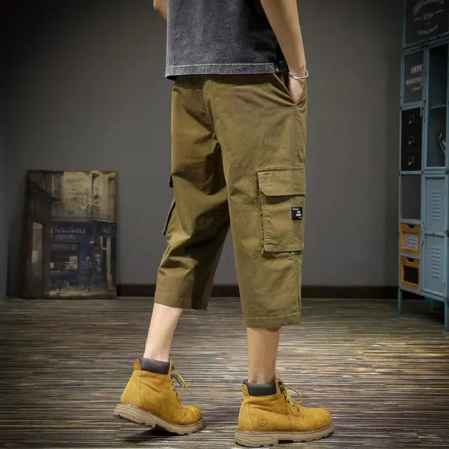 遨宇 日系都市时尚潮牌复古经典侘寂风七分工装宽松大码百搭直筒七分裤休闲短裤 男款