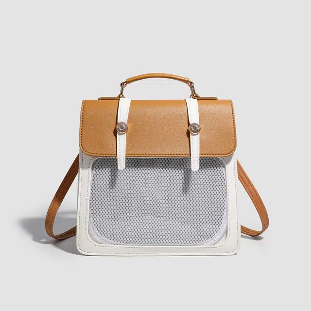 米囹 日常百搭吧唧二次元 透明小食量痛包 双肩斜挎单肩包女 大号 黄色/咖色