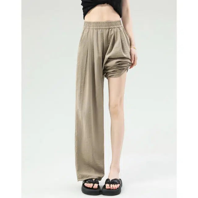 爱依莲 奶芙裤薄款宽松直筒阔腿休闲裤 女款