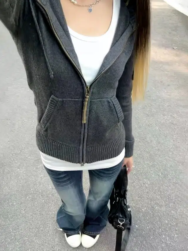 木清清 美式复古格子拉链纯色修身型甜美风针织衫 女款