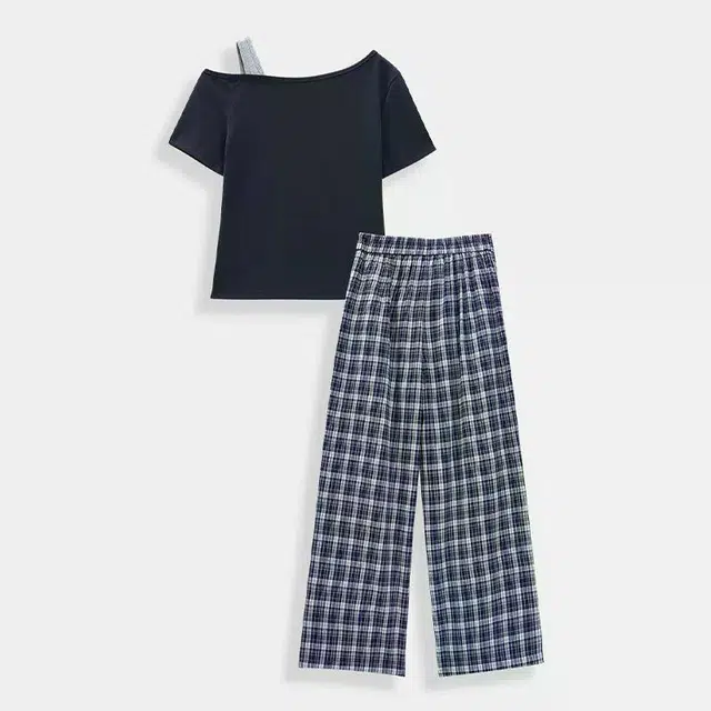 爱依服 夏季韩版时尚短袖圆领长裤休闲套装 女款