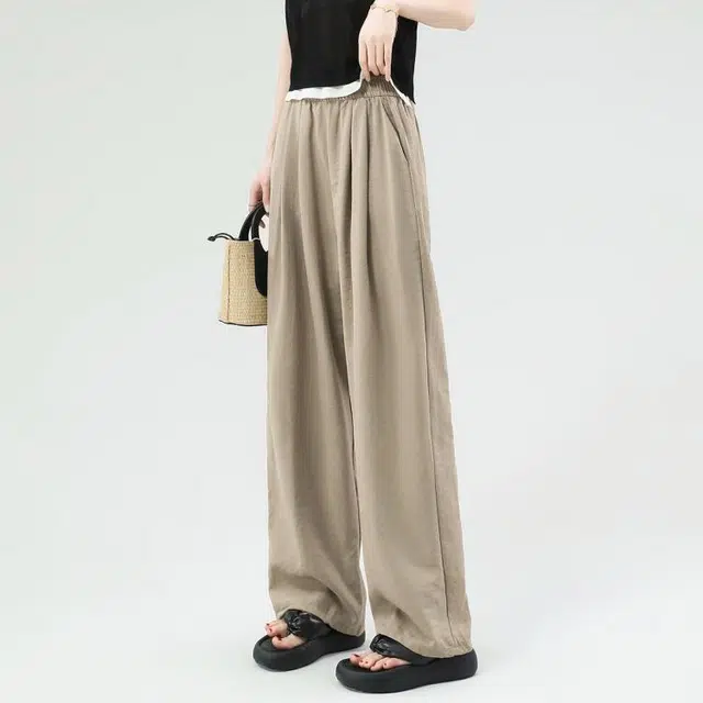 爱依莲 奶芙裤薄款宽松直筒阔腿休闲裤 女款