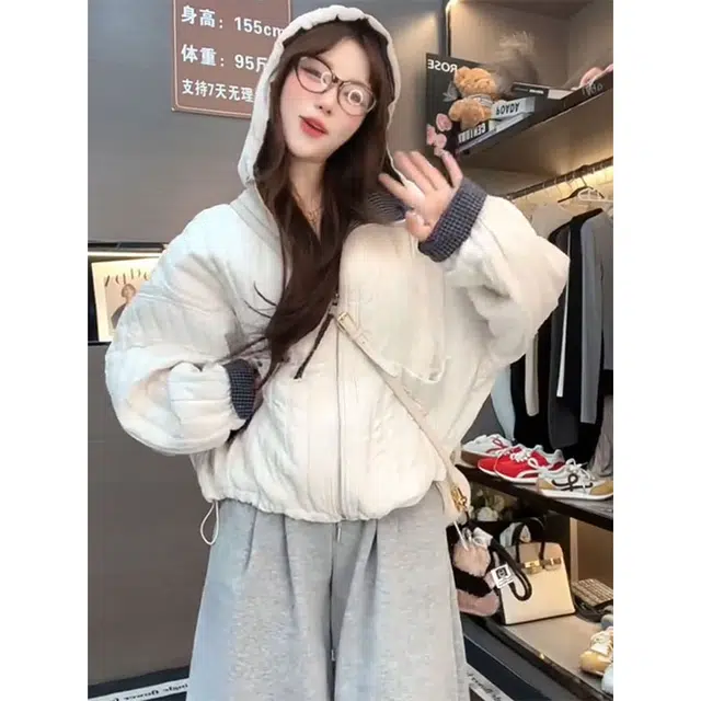 邦固依品 加棉加厚连帽外套女秋冬款韩版休闲宽松显瘦小个子棉衣棉服 女款