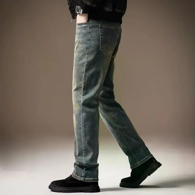 贵色 春秋 美式高端潮流纳米黄舒适透气时尚百搭复古微弹休闲裤牛仔裤 修身 男女同款