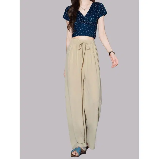 爱依莲 冰丝早秋舒适窄版阔腿休闲裤 女款