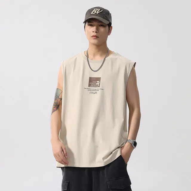 隐狼世家 夏季圆领印花皮马甲背心 男款
