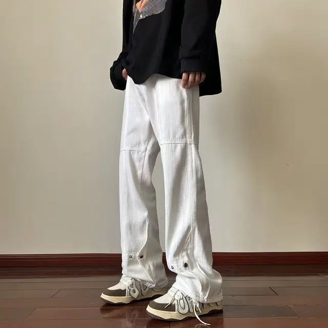 地界二 美式微喇小众设计感高街裤子潮牌潮流宽松直筒休闲裤牛仔裤 男女同款