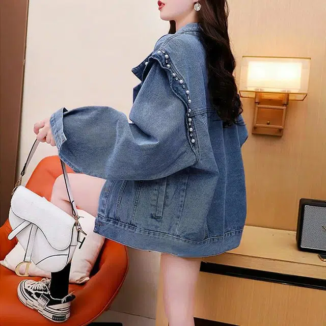 邦固依品 钉珠女春秋韩版宽松显瘦重工慵懒风休闲夹克上衣牛仔外套 女款