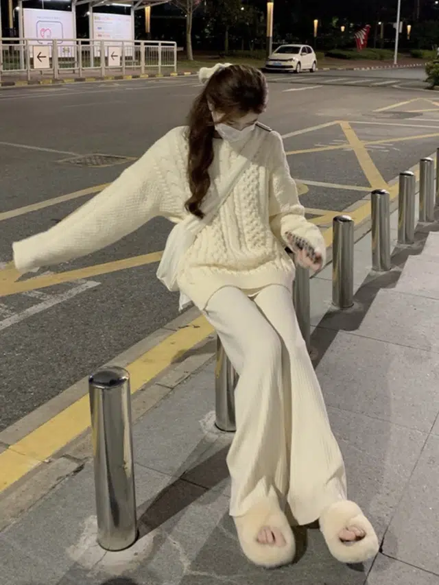 邦固依品 复古日系慵懒风女宽松外穿加厚保暖麻花打底衫女秋冬上衣针织衫 女款