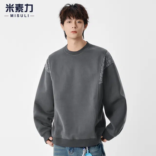米素力 拼色高级感美式落肩袖潮套头卫衣 男女同款