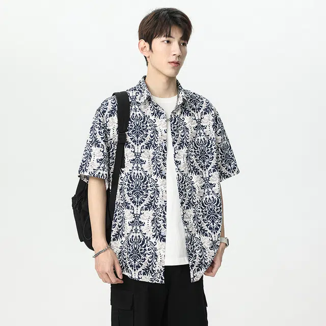 隐狼世家 夏季薄款宽松短袖翻领衬衫 男款