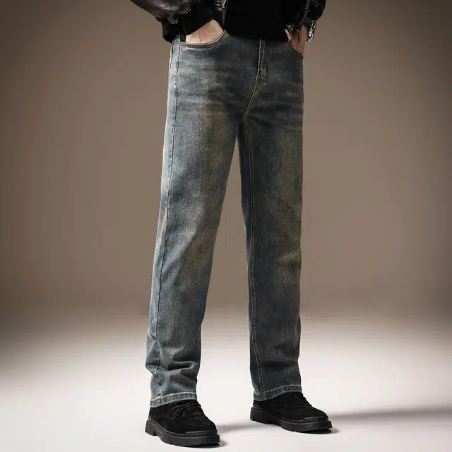 贵色 春秋 美式高端潮流纳米黄舒适透气时尚百搭复古微弹休闲裤牛仔裤 修身 男女同款