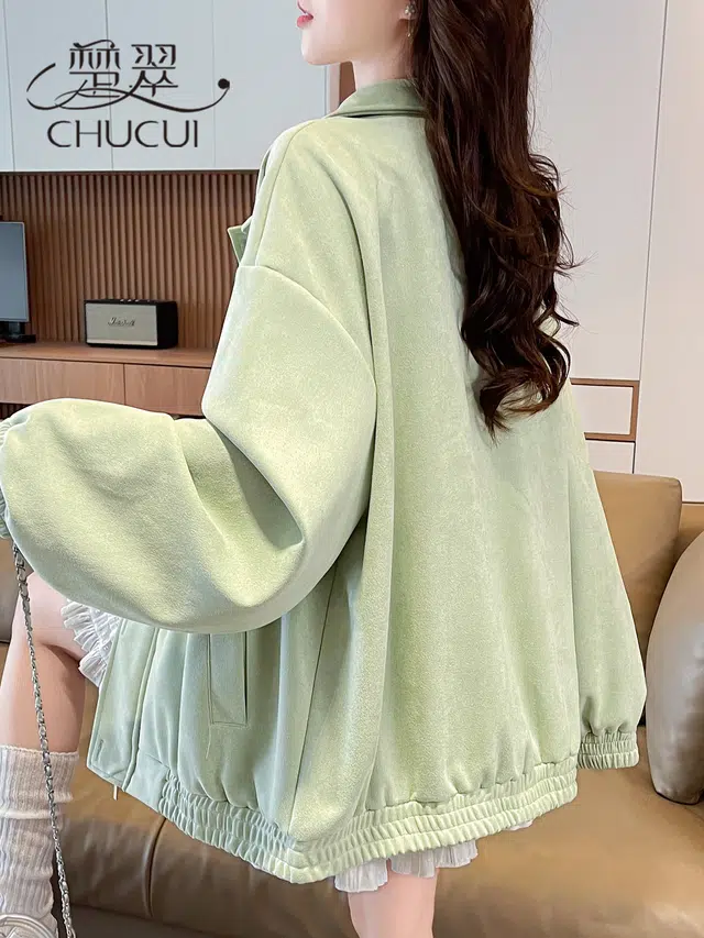 米囹夹克 春秋季洋气纯色宽松型通勤风 青少年