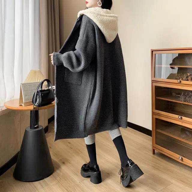 轻迎 宽松复古慵懒风拼接百搭时尚显瘦针织衫 女款
