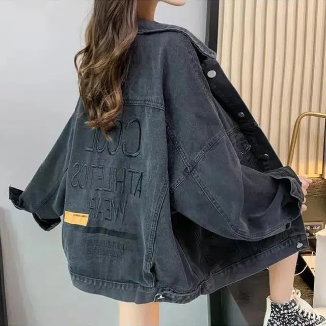 邦固依品 复古女韩版刺绣宽松百搭洋气减龄工装夹克港风上衣潮牛仔外套 女款